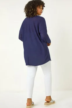 Roman Navy Curve Textured Knit V-Neck Tunic