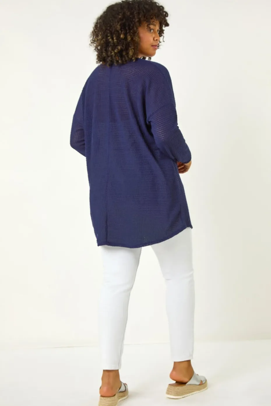 Roman Navy Curve Textured Knit V-Neck Tunic