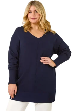 Roman Navy Curve V-Neck Relaxed Jumper