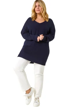 Roman Navy Curve V-Neck Relaxed Jumper