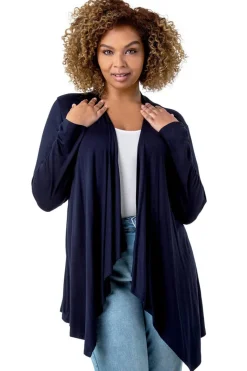 Roman Navy Curve Waterfall Front Jersey Cardigan