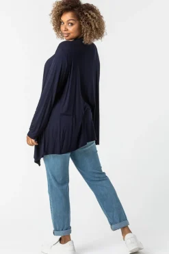 Roman Navy Curve Waterfall Front Jersey Cardigan