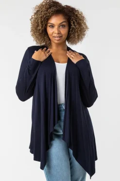 Roman Navy Curve Waterfall Front Jersey Cardigan