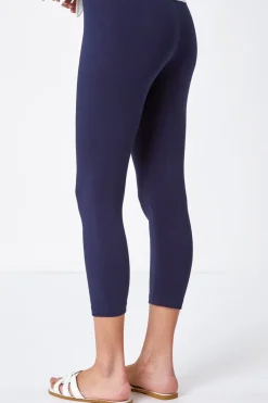 Roman Navy Elastic Waist Stretch Cropped Leggings