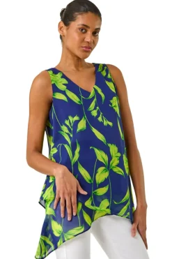 Roman Navy Floral Print Wrap Overlay Top