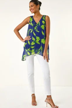 Roman Navy Floral Print Wrap Overlay Top