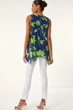 Roman Navy Floral Print Wrap Overlay Top