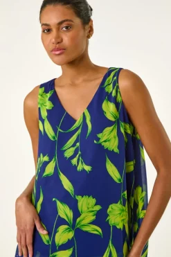 Roman Navy Floral Print Wrap Overlay Top