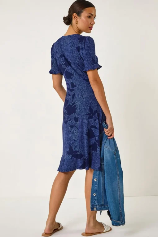 Roman Navy Floral Side Button Dress