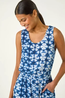 Roman Navy Geo Print Crinkle Pocket Playsuit