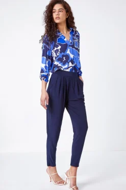 Roman Navy Jersey Stretch Elastic Waist Harem Trousers