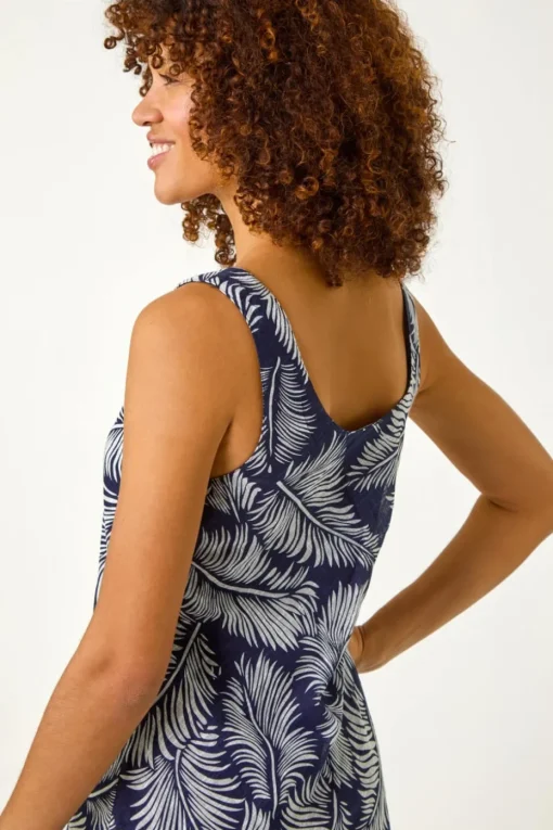 Roman Navy Leaf Print Double Layered Dress