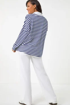 Roman Navy Mock Shirt Stripe Top
