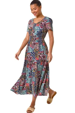 Roman Navy Multi Print Maxi Dress