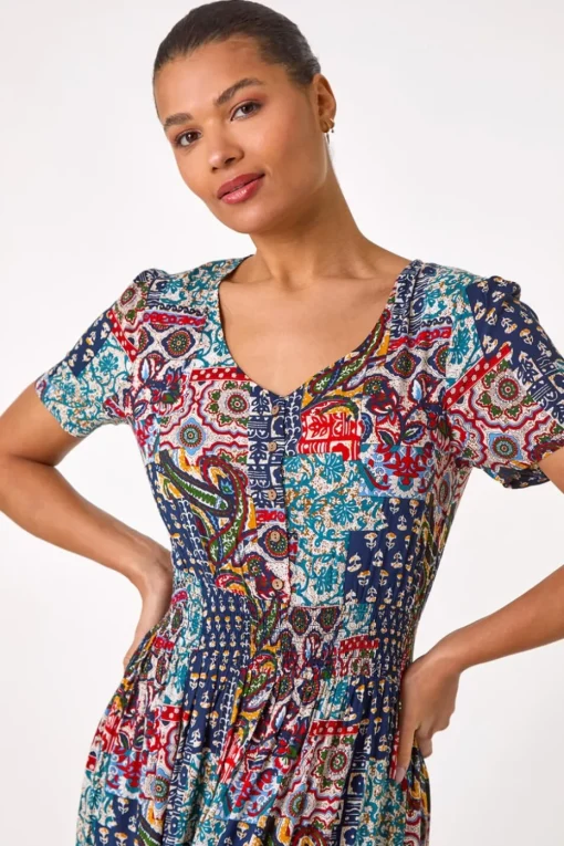 Roman Navy Multi Print Maxi Dress