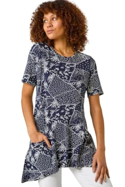 Roman Navy Patchwork Mono Print Tunic Top