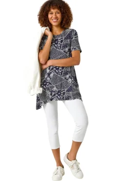Roman Navy Patchwork Mono Print Tunic Top