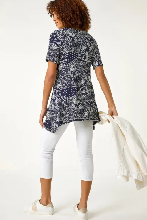 Roman Navy Patchwork Mono Print Tunic Top
