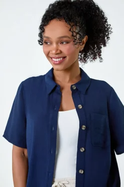 Roman Navy Petite Button Up Pocket Shirt