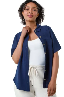 Roman Navy Petite Button Up Pocket Shirt