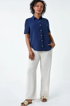 Roman Navy Petite Button Up Pocket Shirt