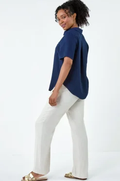 Roman Navy Petite Button Up Pocket Shirt