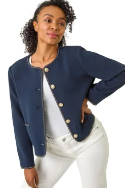 Roman Navy Petite Button & Pocket Jacket
