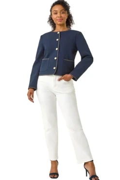 Roman Navy Petite Button & Pocket Jacket