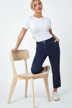 Roman Navy Petite Cotton Ankle Grazer Tapered Trousers