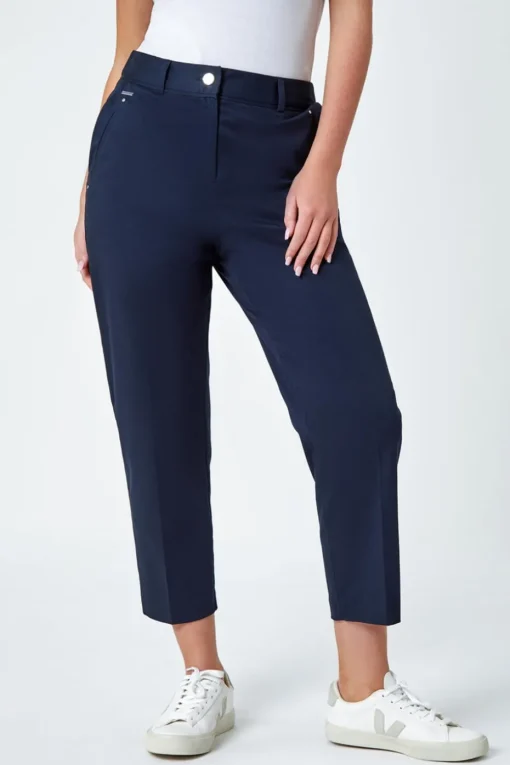 Roman Navy Petite Cotton Ankle Grazer Tapered Trousers