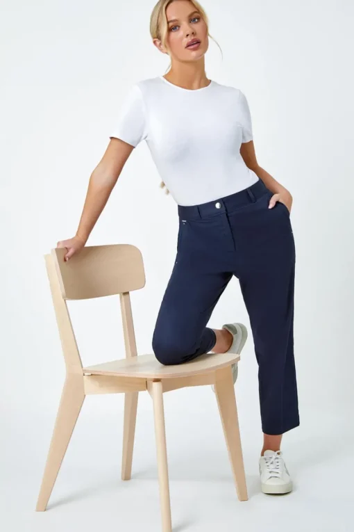 Roman Navy Petite Cotton Ankle Grazer Tapered Trousers