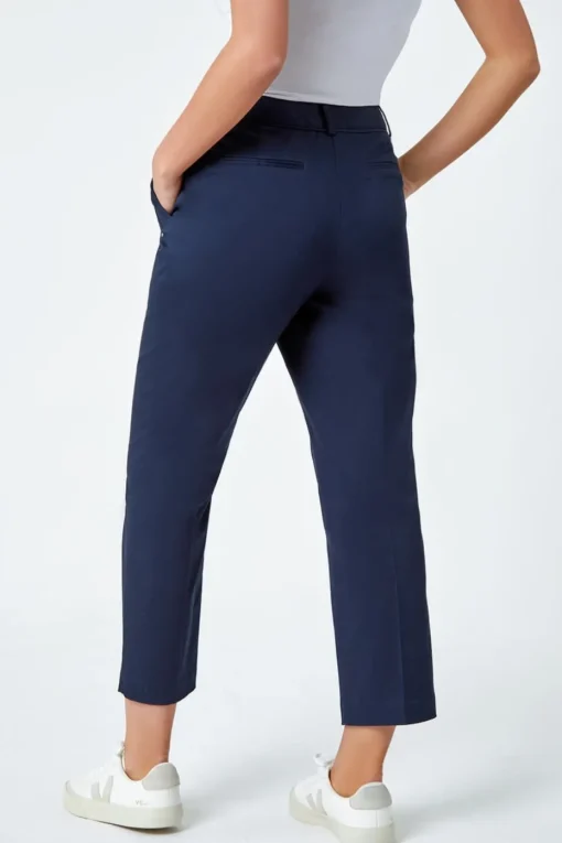 Roman Navy Petite Cotton Ankle Grazer Tapered Trousers