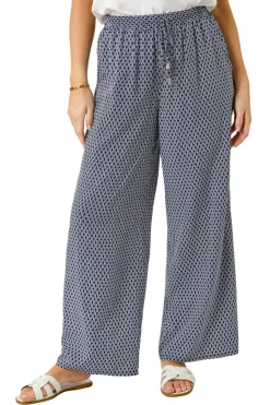 Roman Navy Petite Geometric Wide Leg Trouser