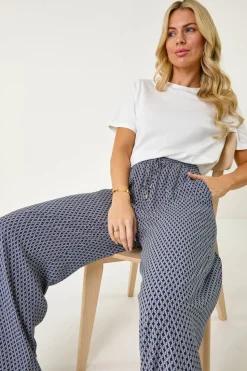 Roman Navy Petite Geometric Wide Leg Trouser