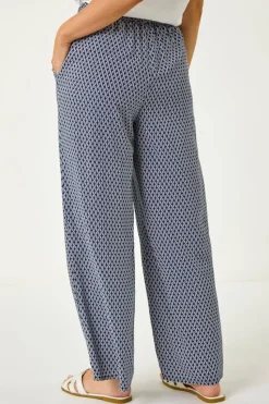 Roman Navy Petite Geometric Wide Leg Trouser