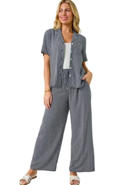 Roman Navy Petite Geometric Wide Leg Trouser