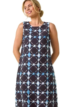 Roman Navy Petite Geometric Shift Dress