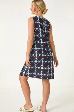 Roman Navy Petite Geometric Shift Dress