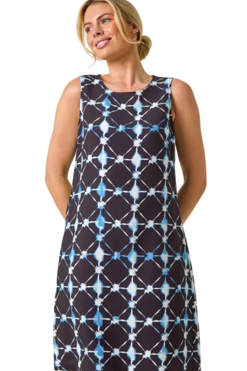 Roman Navy Petite Geometric Shift Dress