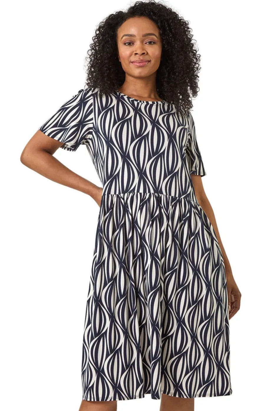 Roman Navy Petite Geometric Pocket Dress