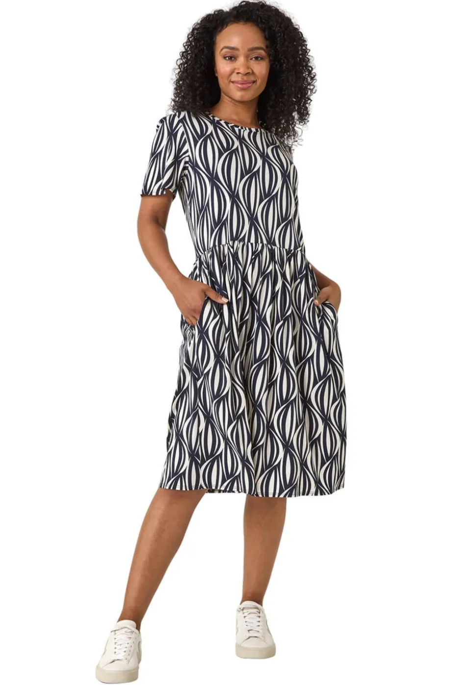 Roman Navy Petite Geometric Pocket Dress