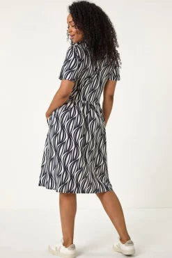 Roman Navy Petite Geometric Pocket Dress