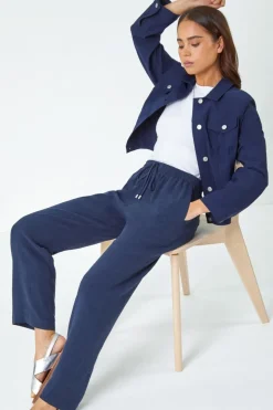 Roman Navy Petite Linen Mix Trousers