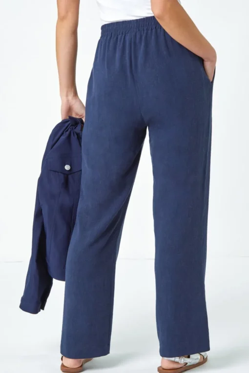 Roman Navy Petite Linen Mix Trousers