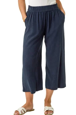 Roman Navy Petite Linen Mix Cropped Trouser