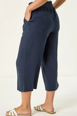 Roman Navy Petite Linen Mix Cropped Trouser