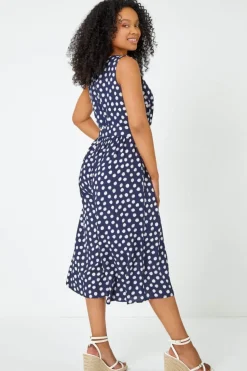 Roman Navy Petite Polka Dot Cropped Jumpsuit