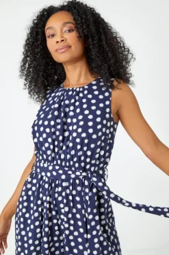 Roman Navy Petite Polka Dot Cropped Jumpsuit