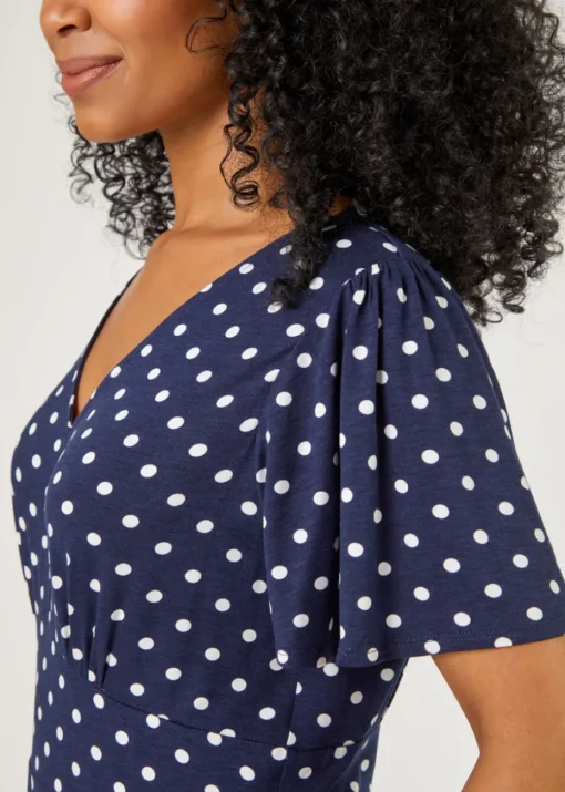 Roman Navy Petite Spot Print Stretch Jersey Dress