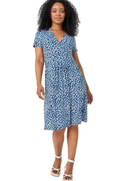 Roman Navy Petite Spot Print Wrap Dress